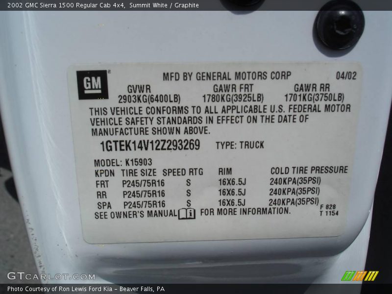 Summit White / Graphite 2002 GMC Sierra 1500 Regular Cab 4x4