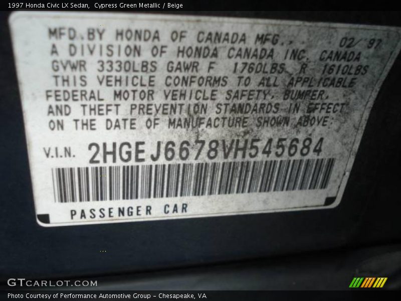 Cypress Green Metallic / Beige 1997 Honda Civic LX Sedan