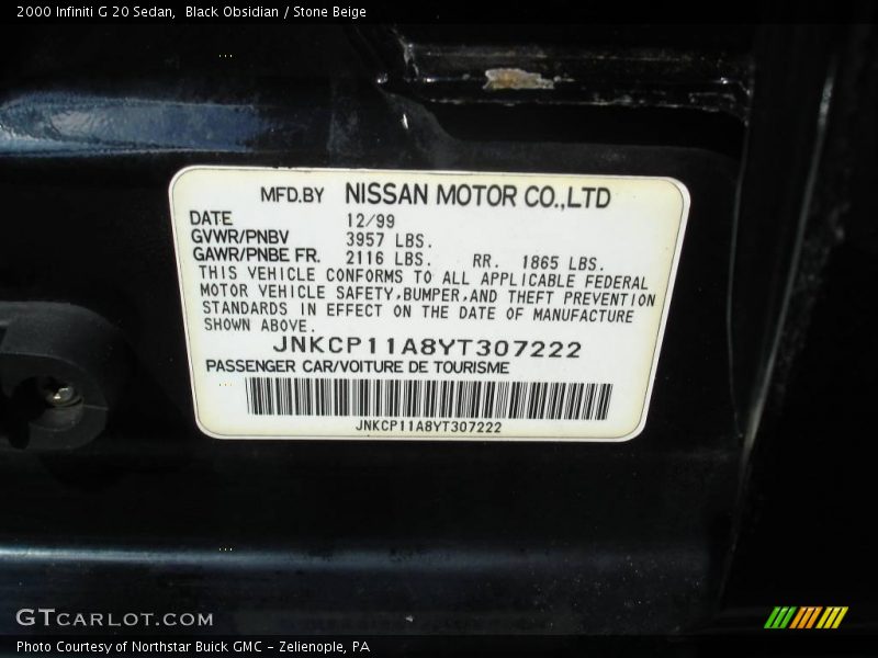 Black Obsidian / Stone Beige 2000 Infiniti G 20 Sedan