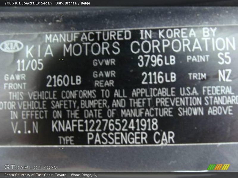 Dark Bronze / Beige 2006 Kia Spectra EX Sedan