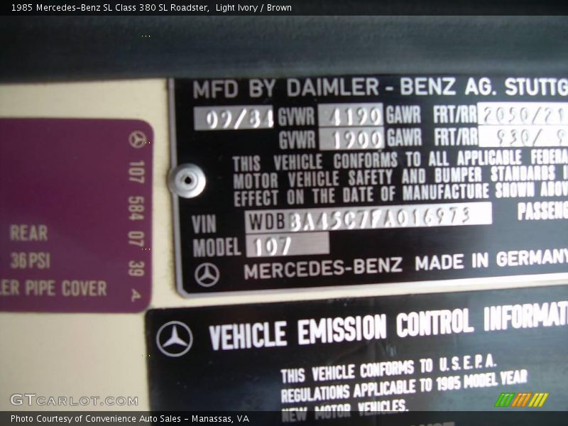 Light Ivory / Brown 1985 Mercedes-Benz SL Class 380 SL Roadster