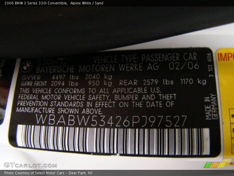 Alpine White / Sand 2006 BMW 3 Series 330i Convertible