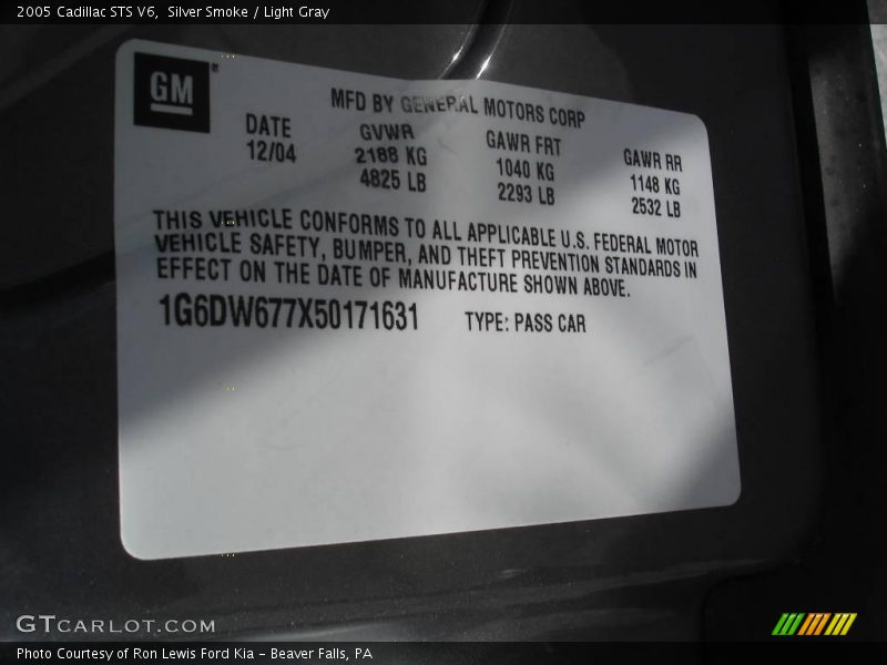 Silver Smoke / Light Gray 2005 Cadillac STS V6