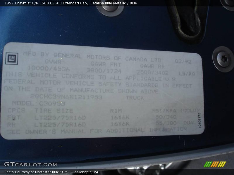 Catalina Blue Metallic / Blue 1992 Chevrolet C/K 3500 C3500 Extended Cab