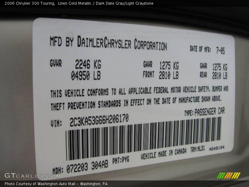 Linen Gold Metallic / Dark Slate Gray/Light Graystone 2006 Chrysler 300 Touring