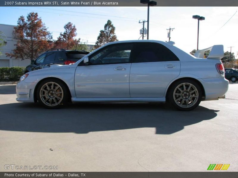 Satin White Pearl / Blue Alcantara 2007 Subaru Impreza WRX STi