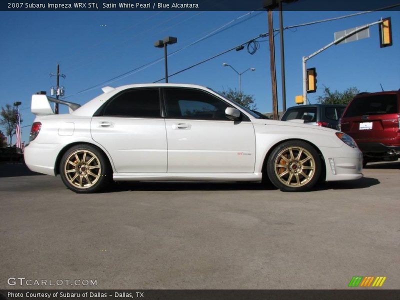 Satin White Pearl / Blue Alcantara 2007 Subaru Impreza WRX STi