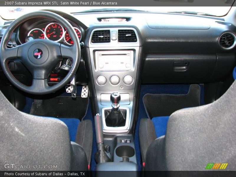 Satin White Pearl / Blue Alcantara 2007 Subaru Impreza WRX STi