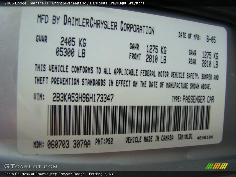 Bright Silver Metallic / Dark Slate Gray/Light Graystone 2006 Dodge Charger R/T