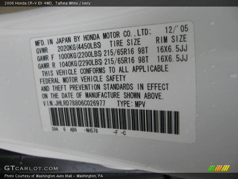 Taffeta White / Ivory 2006 Honda CR-V EX 4WD