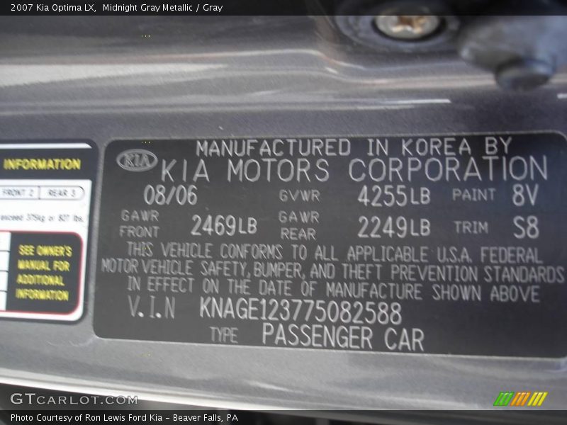 Midnight Gray Metallic / Gray 2007 Kia Optima LX