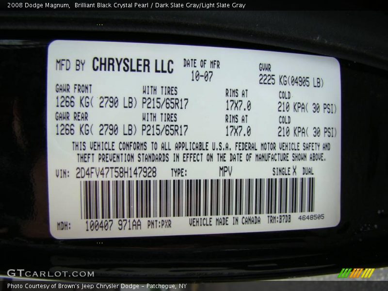 Brilliant Black Crystal Pearl / Dark Slate Gray/Light Slate Gray 2008 Dodge Magnum