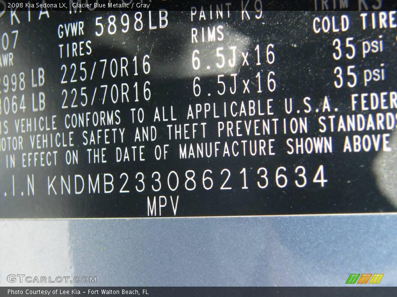 Glacier Blue Metallic / Gray 2008 Kia Sedona LX