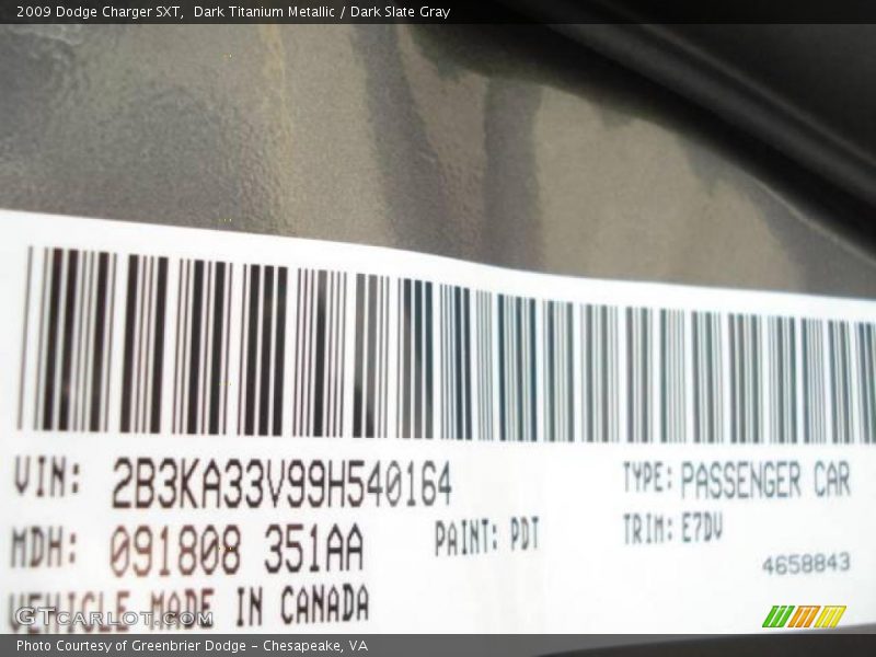 Dark Titanium Metallic / Dark Slate Gray 2009 Dodge Charger SXT