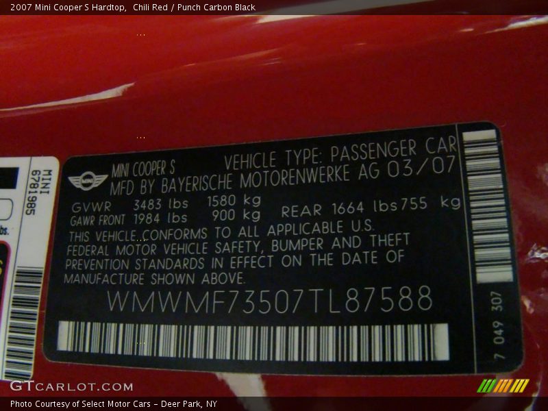 Chili Red / Punch Carbon Black 2007 Mini Cooper S Hardtop