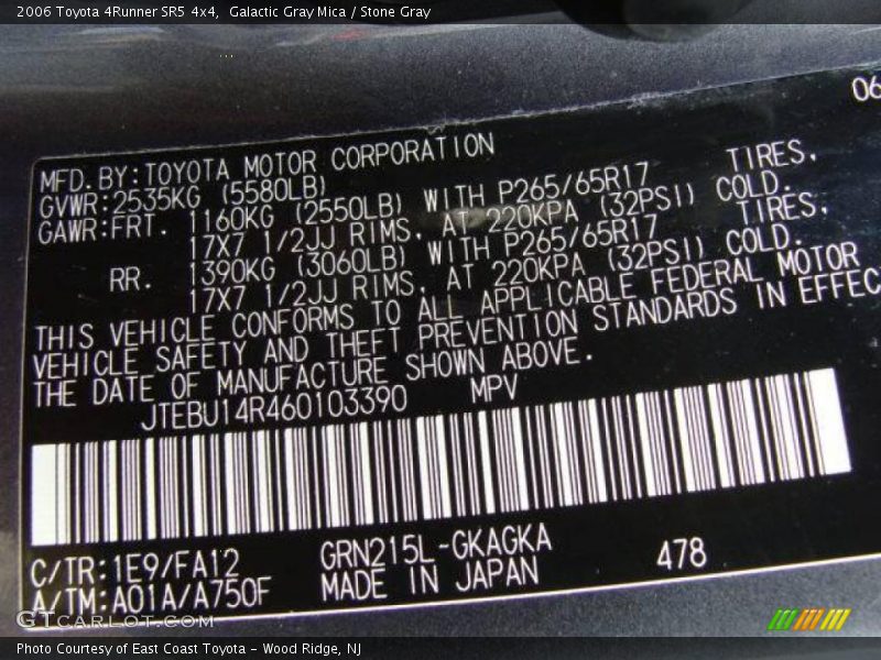 Galactic Gray Mica / Stone Gray 2006 Toyota 4Runner SR5 4x4