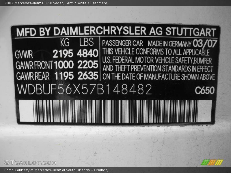 Arctic White / Cashmere 2007 Mercedes-Benz E 350 Sedan