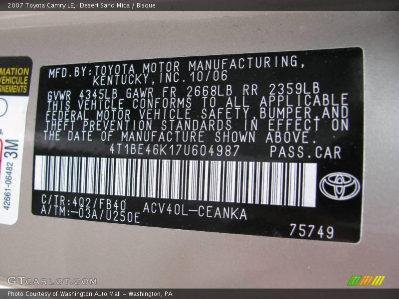 Desert Sand Mica / Bisque 2007 Toyota Camry LE