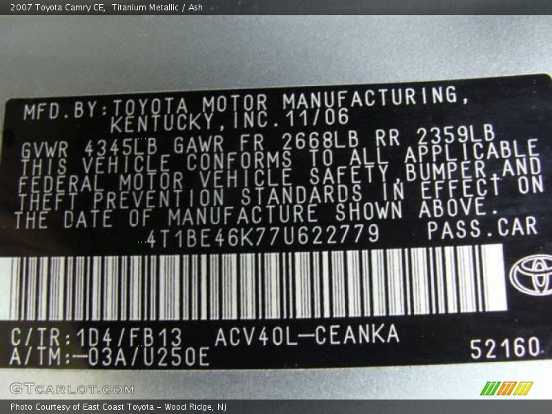 Titanium Metallic / Ash 2007 Toyota Camry CE