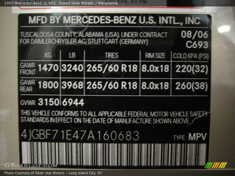 Desert Silver Metallic / Macadamia 2007 Mercedes-Benz GL 450