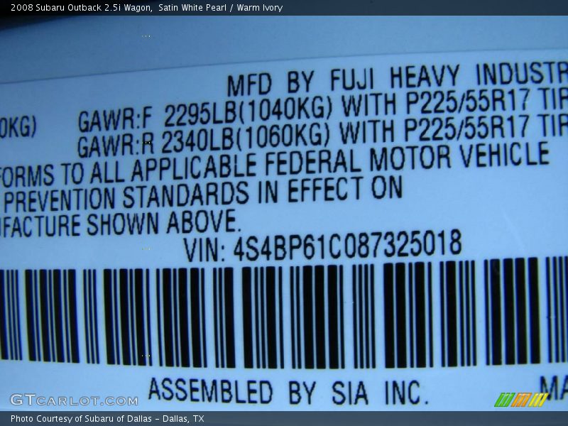 Satin White Pearl / Warm Ivory 2008 Subaru Outback 2.5i Wagon
