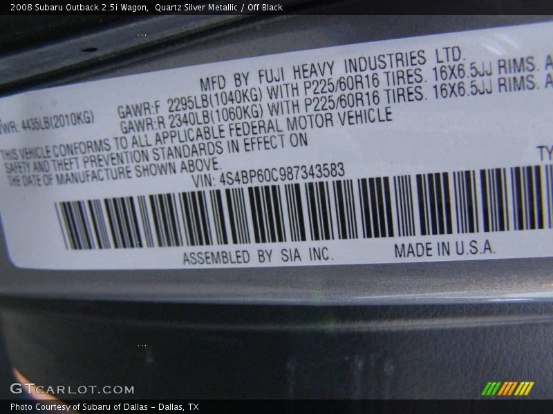 Quartz Silver Metallic / Off Black 2008 Subaru Outback 2.5i Wagon