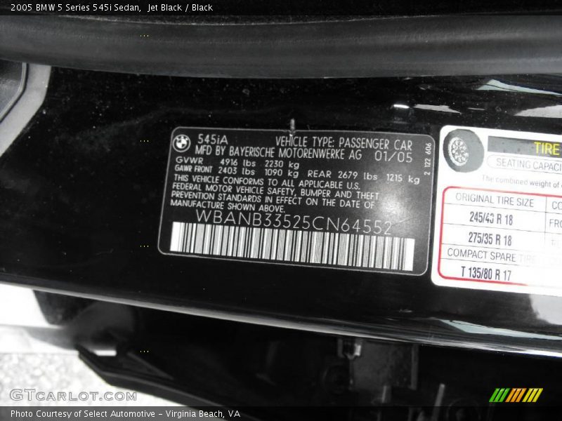 Jet Black / Black 2005 BMW 5 Series 545i Sedan