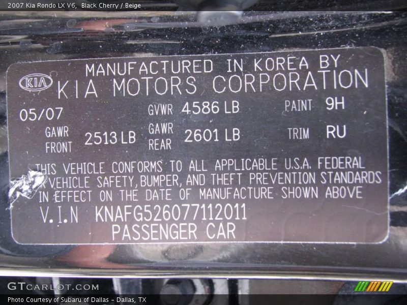 Black Cherry / Beige 2007 Kia Rondo LX V6