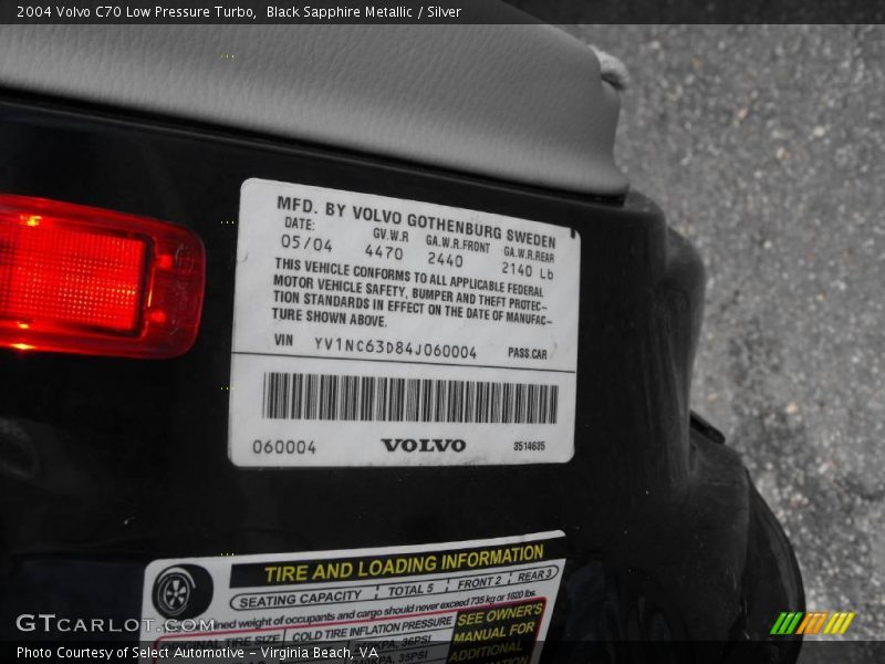 Black Sapphire Metallic / Silver 2004 Volvo C70 Low Pressure Turbo
