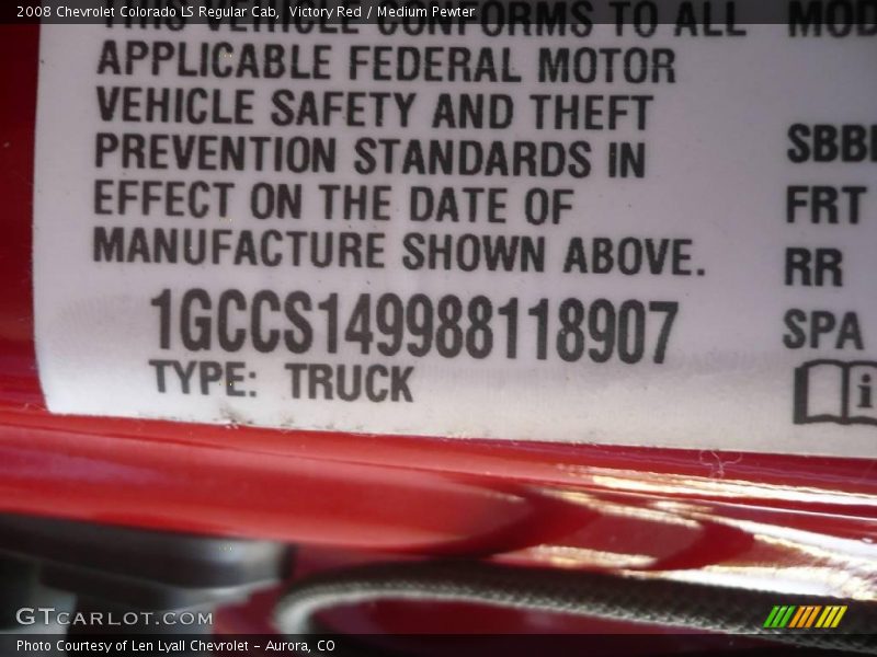 Victory Red / Medium Pewter 2008 Chevrolet Colorado LS Regular Cab
