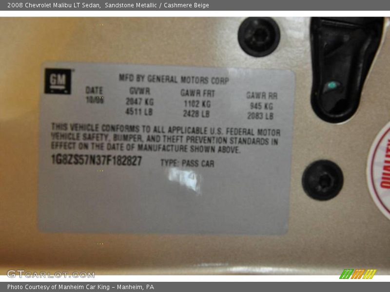 Sandstone Metallic / Cashmere Beige 2008 Chevrolet Malibu LT Sedan