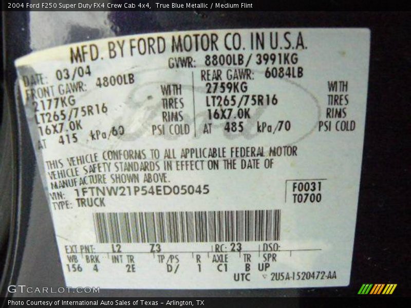 True Blue Metallic / Medium Flint 2004 Ford F250 Super Duty FX4 Crew Cab 4x4