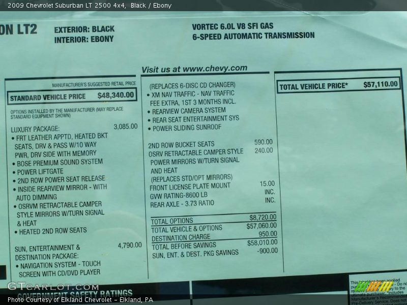 Black / Ebony 2009 Chevrolet Suburban LT 2500 4x4