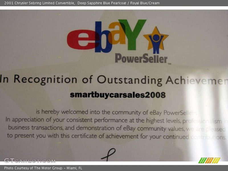 Deep Sapphire Blue Pearlcoat / Royal Blue/Cream 2001 Chrysler Sebring Limited Convertible