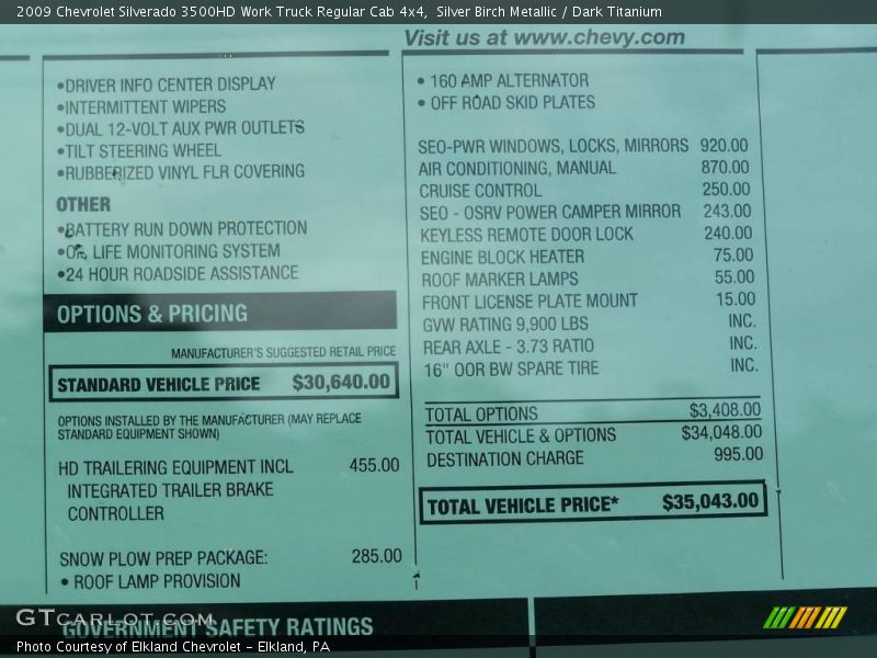 Silver Birch Metallic / Dark Titanium 2009 Chevrolet Silverado 3500HD Work Truck Regular Cab 4x4