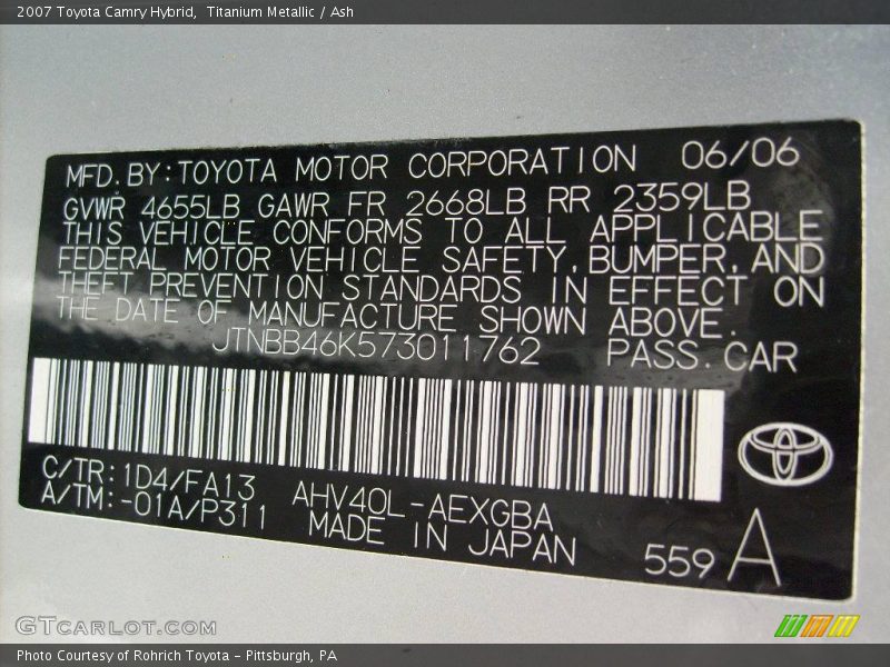 Titanium Metallic / Ash 2007 Toyota Camry Hybrid