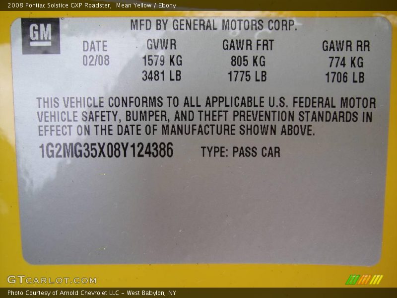 Mean Yellow / Ebony 2008 Pontiac Solstice GXP Roadster