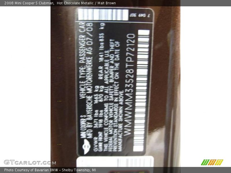 Hot Chocolate Metallic / Malt Brown 2008 Mini Cooper S Clubman