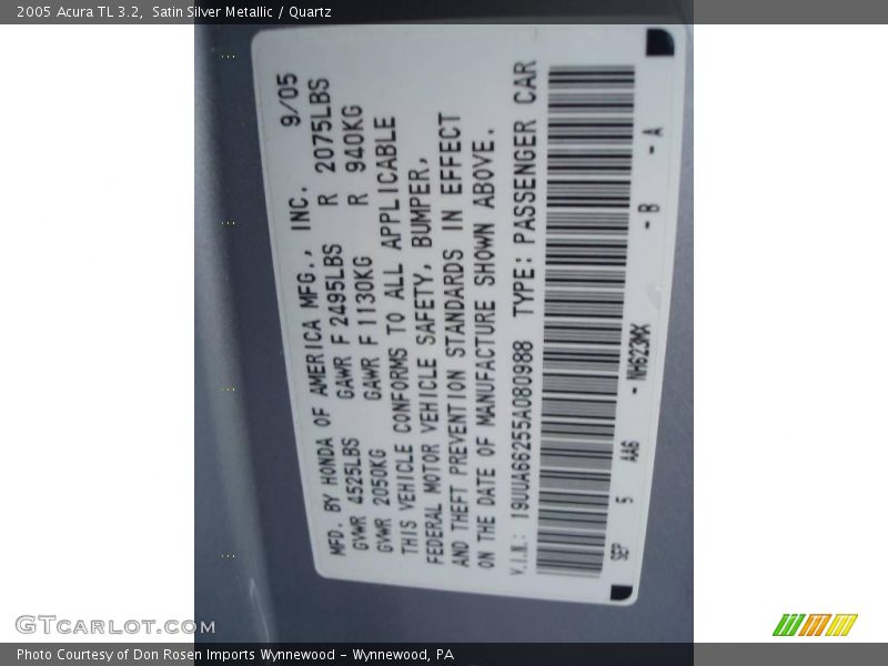 Satin Silver Metallic / Quartz 2005 Acura TL 3.2