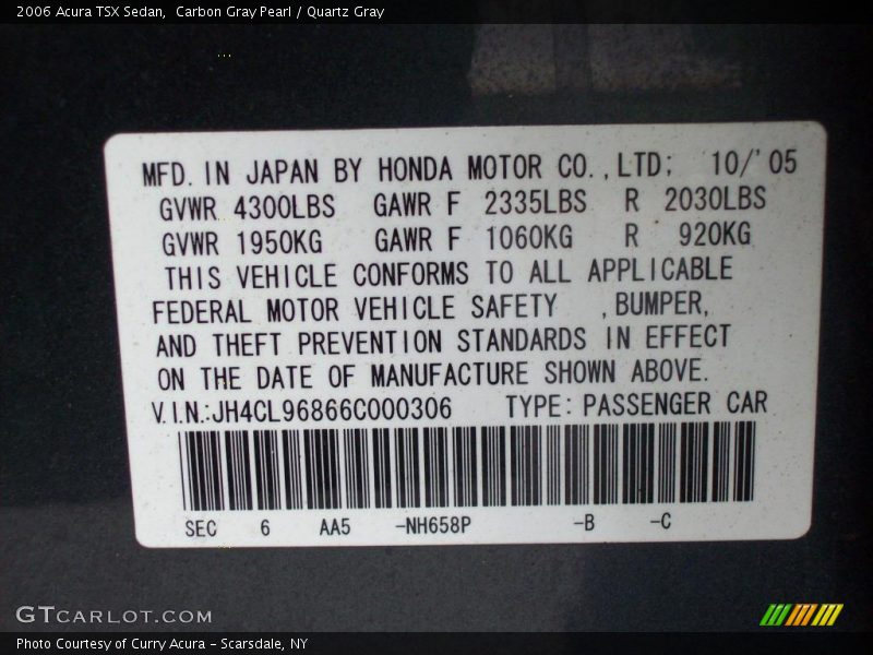 Carbon Gray Pearl / Quartz Gray 2006 Acura TSX Sedan