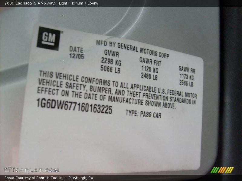 Light Platinum / Ebony 2006 Cadillac STS 4 V6 AWD