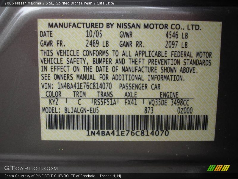 Spirited Bronze Pearl / Cafe Latte 2006 Nissan Maxima 3.5 SL