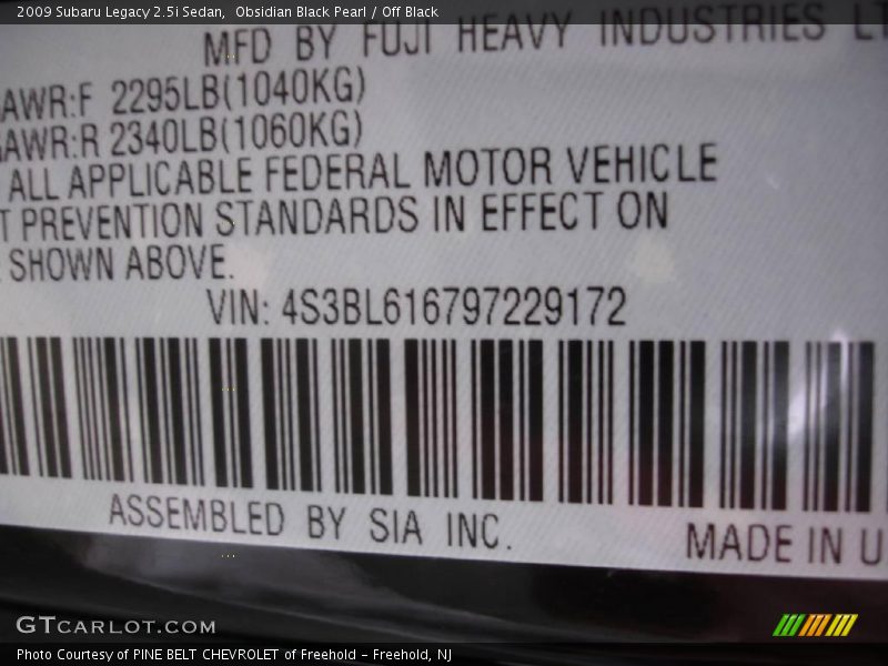 Obsidian Black Pearl / Off Black 2009 Subaru Legacy 2.5i Sedan