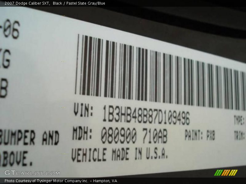 Black / Pastel Slate Gray/Blue 2007 Dodge Caliber SXT