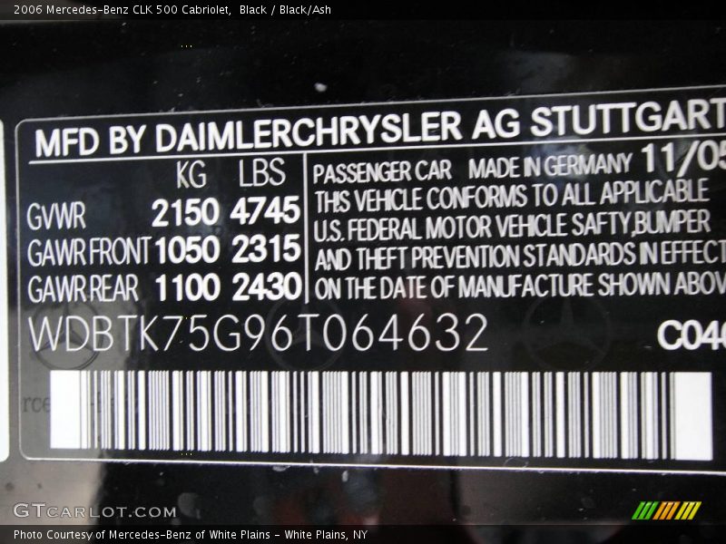 Black / Black/Ash 2006 Mercedes-Benz CLK 500 Cabriolet