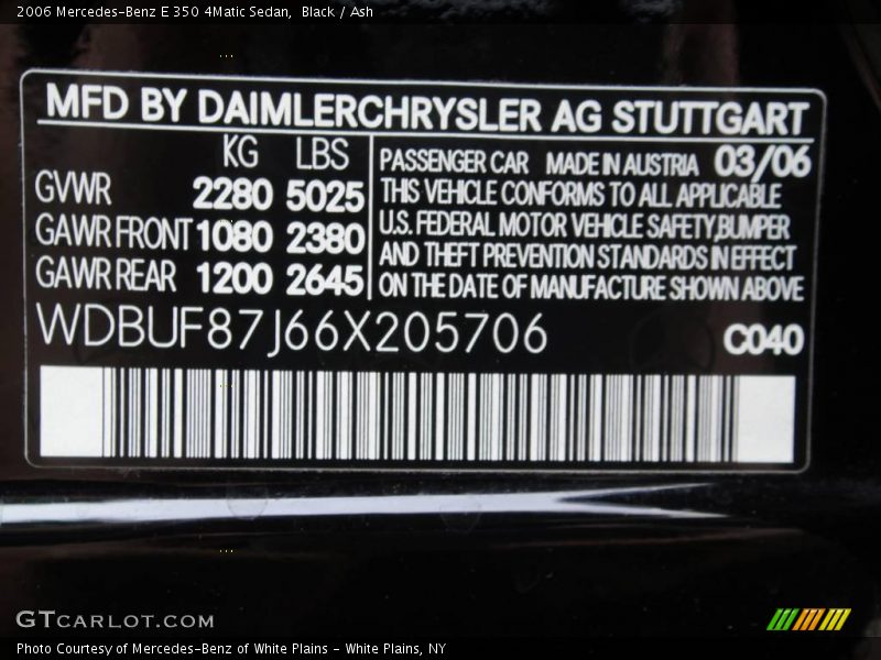 Black / Ash 2006 Mercedes-Benz E 350 4Matic Sedan