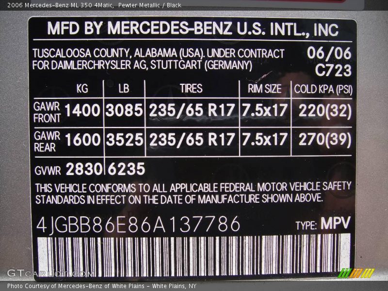 Pewter Metallic / Black 2006 Mercedes-Benz ML 350 4Matic