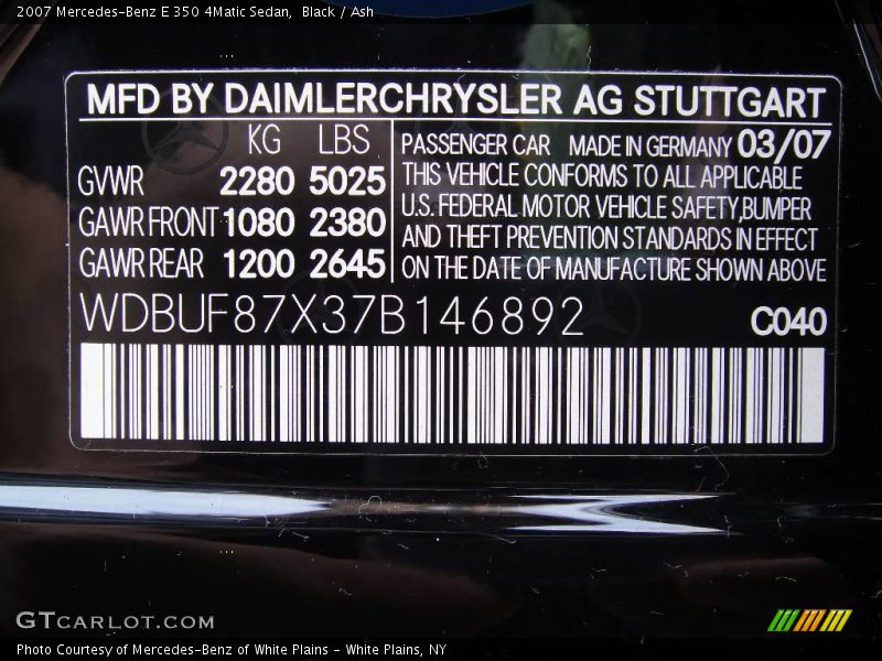 Black / Ash 2007 Mercedes-Benz E 350 4Matic Sedan