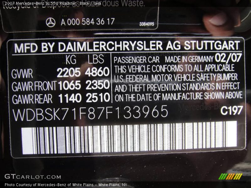 Black / Java 2007 Mercedes-Benz SL 550 Roadster