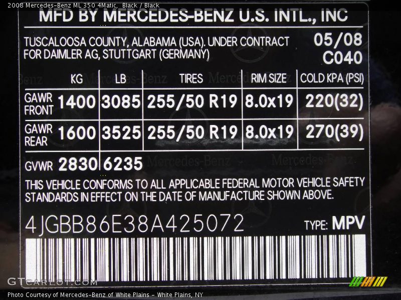 Black / Black 2008 Mercedes-Benz ML 350 4Matic